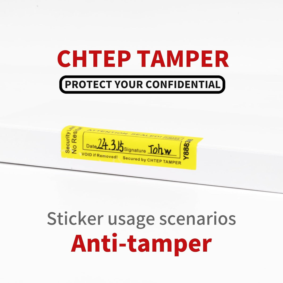 ChtepTamper 100 Pieces No Transfer Tamper-Evident Stickers Security Labels Great for Goods Shipping,Exchange of Agency Files, Privacy Protection or More(Serial Number 0.8 * 2.4inches Yellow)