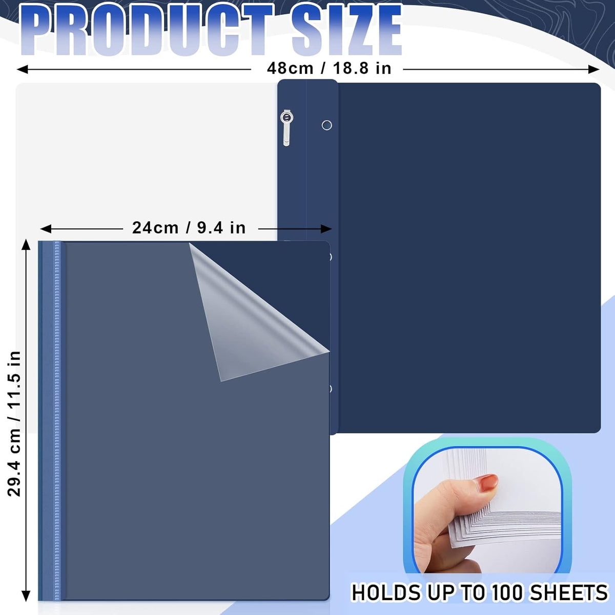 Teling 48 Pcs Clear Front Report Covers with Prongs Plastic Presentation Folders 3 Prong Resume Portfolio Folder for School(Navy Blue)