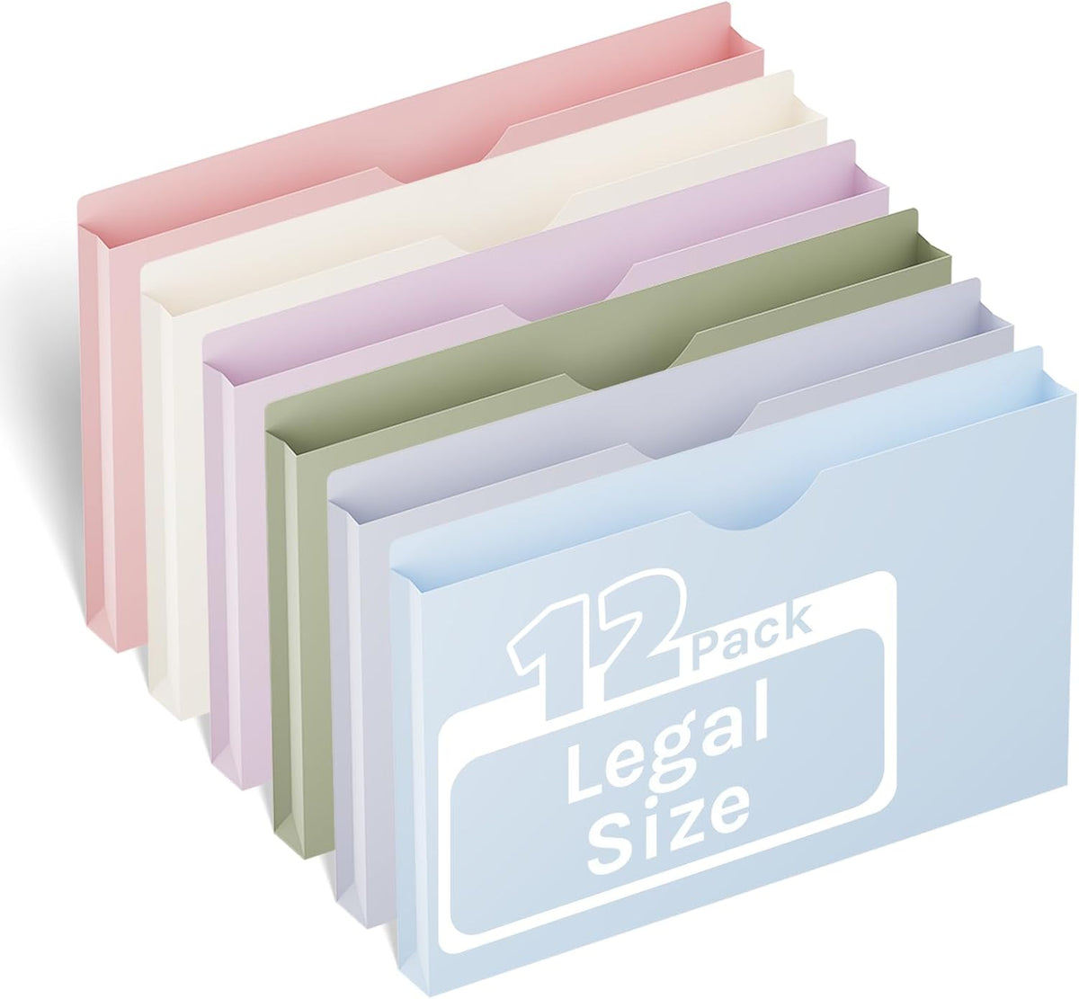 ANSOOK Plastic File Jackets,1" Legal Size Manilla Folders,12 Pack Expanding File Folder,Expansion Pocket,File Cabinet Folders,Reinforced Straight Cut Tab,Morandi Color Manila Folder for Office Home