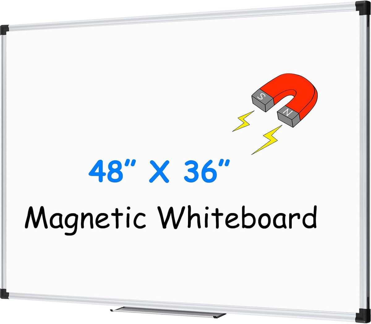 XBoard Whiteboard 48 x 36 Inch, Magnetic Dry Erase Board with Aluminium Frame & Marker Tray 4' x 3' | Wall Mounted Magnetic White Board for Home School Office