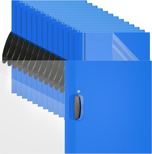Teling 48 Pcs Report Covers with Sliding Bar Clear Plastic Presentation Folders 9.4 x 11.8 Inches Paper Binder Pocket Folder for Back to School Classroom Business Files Document Office (Blue)