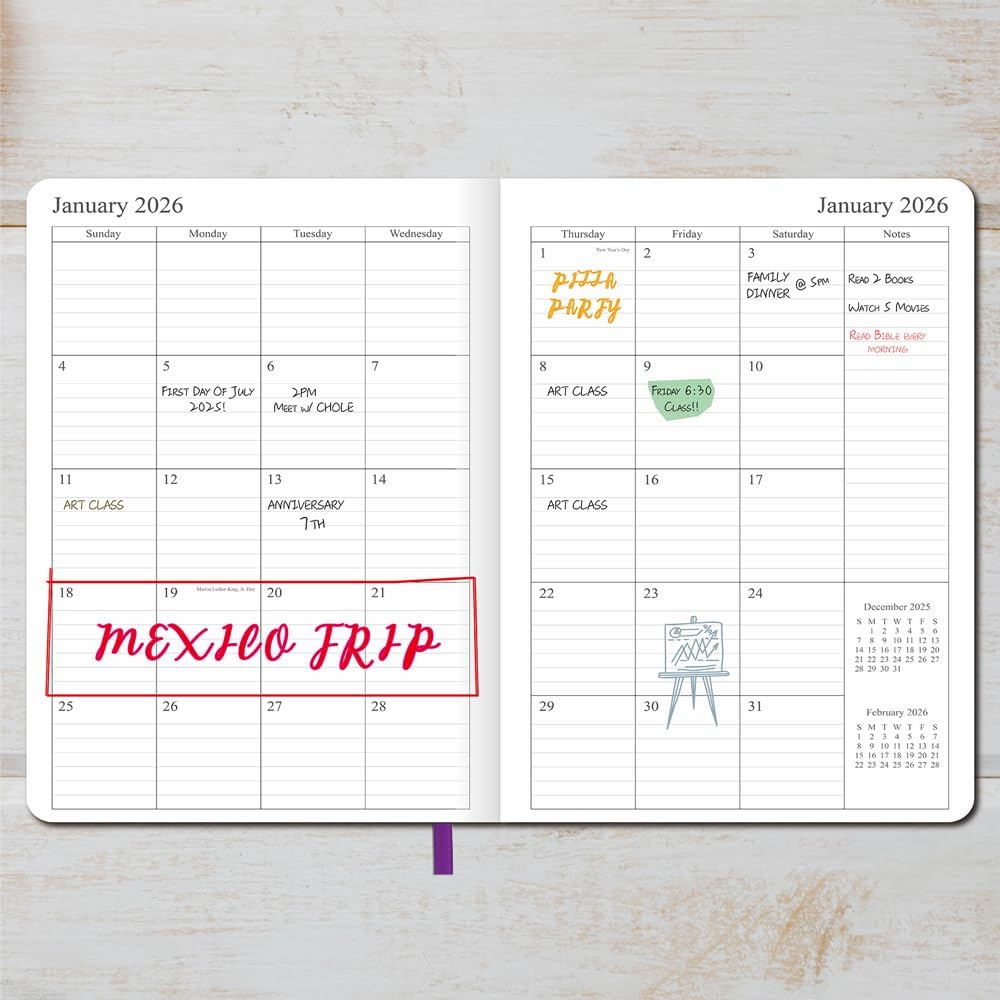 2025-2026 Planner - Weekly and Monthly Planner, Oct 2025 - Dec 2026, Vegan Leather Cover, Elastic Closure, 8.5"x11", Purple