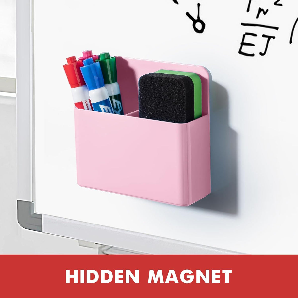 BEYGORM 2 Pack Plastics Magnetic Pen Holder for Refrigerator, Dry Erase Marker Holder for Whiteboard，Magnet School Locker Organizer Accessories, Pencil Cup, Pen Caddy, Classroom Organization(Pink)