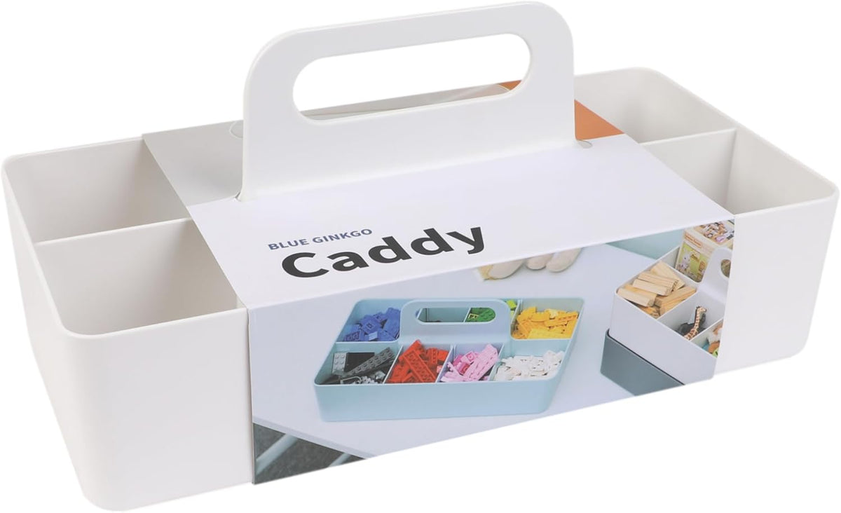 BLUE GINKGO Stackable Organizer Caddy – Korean-Made Portable Tote for Bathroom, Office, Crafts, or School Supplies (Long Rectangle, White)