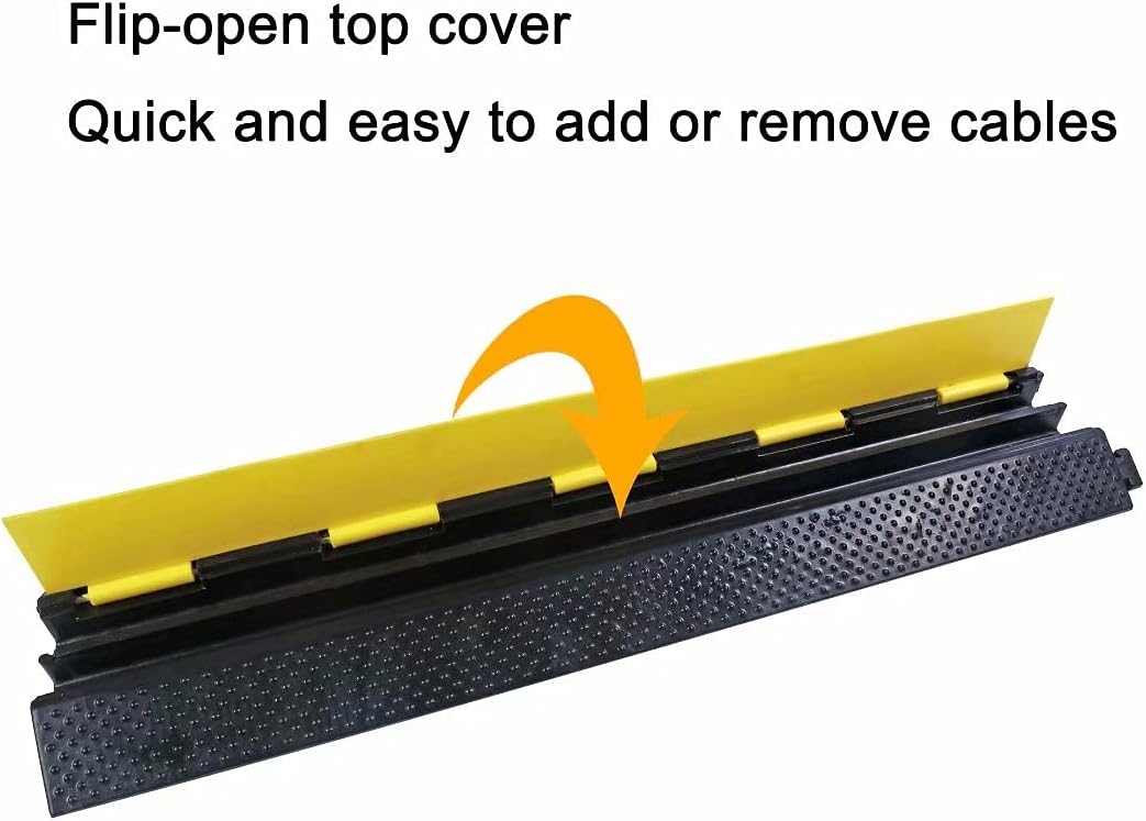 Rubber Cable Ramp Cord Cover Cable Protector Ramps Wire Hose Protective 2 Channel 22000Lbs Load Capacity Traffic Speed Bump for Asphalt Concrete Gravel Driveway Indoor Outdoor, 1 Pack