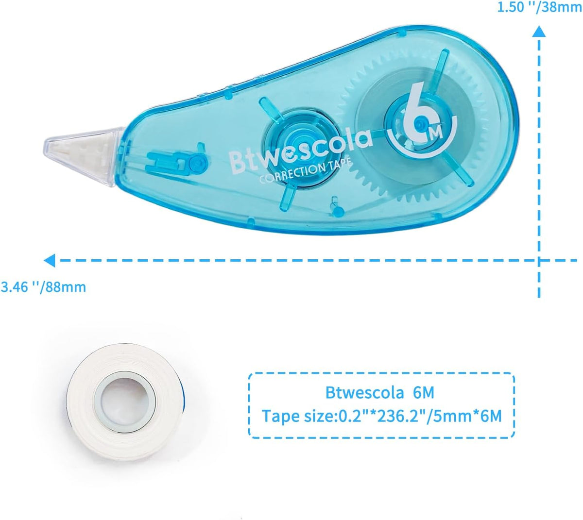 Correction Tape, Easy to Use Applicator for Instant Corrections, 19.7Feet 12-Count Pack Correction Tape for School, Office, Crafting(12pcs/Set)