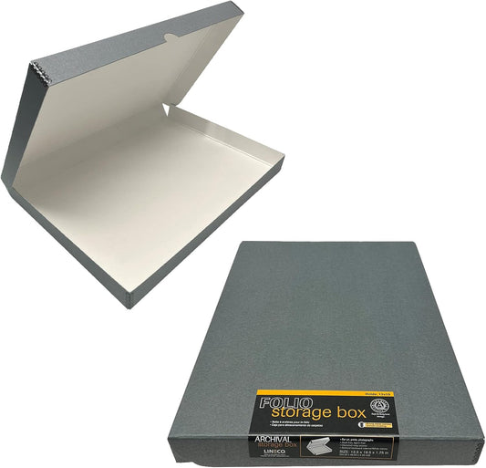 Lineco Folio Storage Box, Clamshell Design with Metal Edge. 13.5x19.5x1.75 Inches, Archival Boxboard, Preserve Photos, Cards, Magazines, Documents, Art, Ephemera, Family Records, Gray, Pack of 2