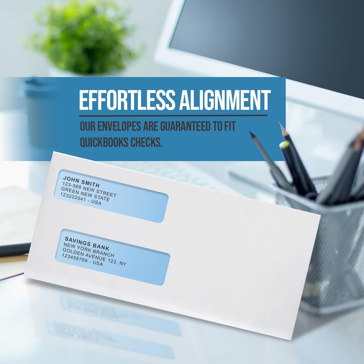 Compuchecks Double Window Envelopes #8 - Gummed, Security Business Mailing Check Envelopes - Tamper Evident, Security Tint - 50 Count – Guaranteed to fit QuickBooks Checks