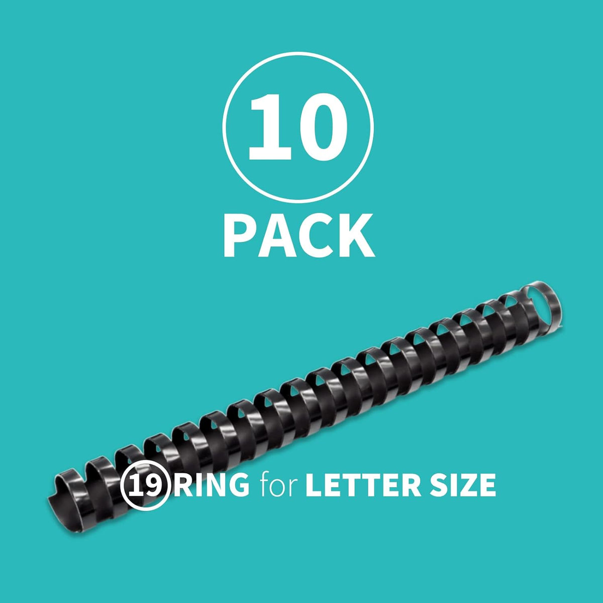 Binditek 10 Pack Plastic Comb Binding Spines, 1 Inch Diameter, 225 Sheet Capacity, Letter Size, Black Binding Comb, for Students and Coworkers