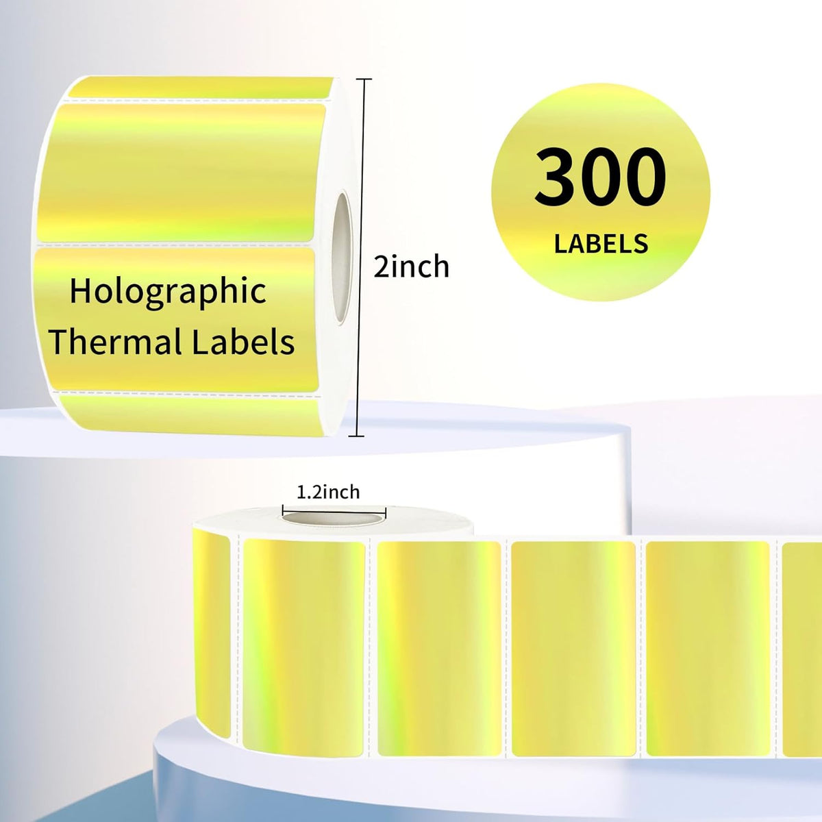 Direct Thermal Label 2x1 Inch- Barcode Labels- Holographic Thermal Sticker Labels for Address, Shipping, Compatible with Rollo Label Printer & MUNBYN& Zebra (300 Labels/Yellow)