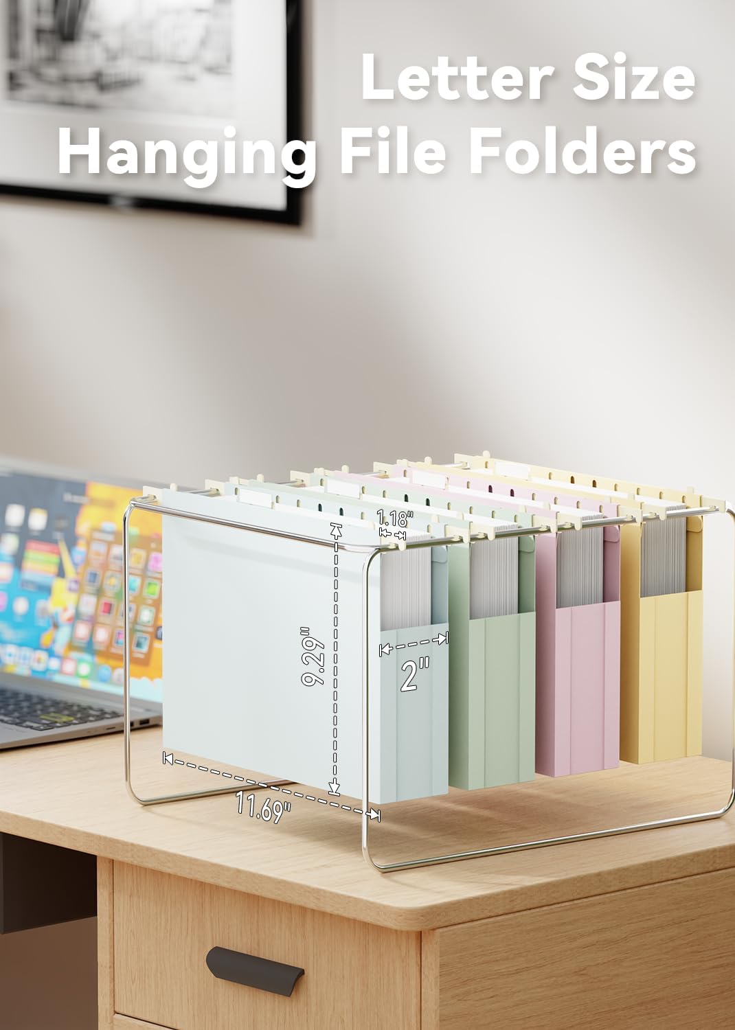 Ansook Plastic Hanging File Folders Letter Size,Heavy Duty 2" Extra Capacity File Folder with Tabs,12 Pack File Cabinet Folders for Documents,Morandi Colored File Folders for Home and Office Bulk File