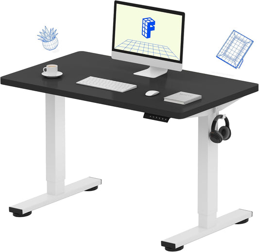 FLEXISPOT EN1 One-Piece Standing Desk, 40 x 24 Inches Large Height Adjustable Desk, Electric Sit Stand Desk Home Office Table Computer Workstation (White Frame + Black Desktop, 2 Packages)