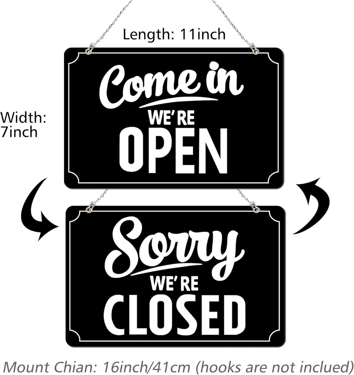 Open Closed Signs Business Hours Sign Set for Window Door Open Signs for Business Hour Closed Open Flip Sign Store Resturant Bar Black