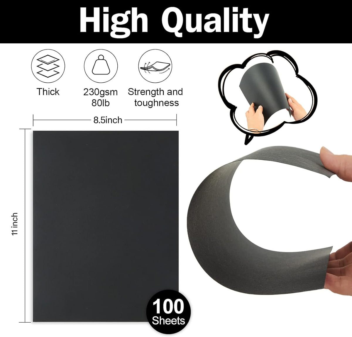 100 Sheets Black Cardstock 8.5 x 11 Thick Paper, Goefun 80lb Card Stock Printer Paper for Halloween, Invitations, Scrapbooking, Crafts, DIY Cards