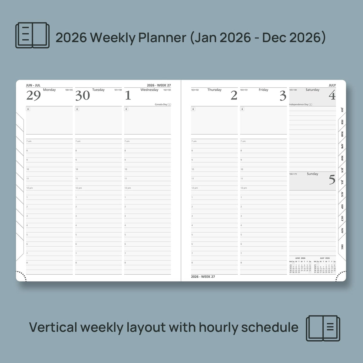 POPRUN 2026 Planner (Large Size 8.5''x 10.5'' Hardcover) - Daily Weekly and Monthly Calendar Agenda 2026 Appointment Book with Hourly Time Slots, Monthly Tabs, 100 GSM - Burgundy