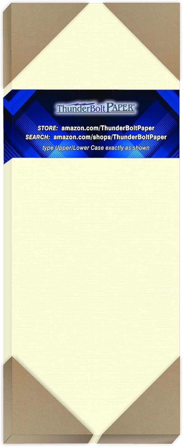 100 Natural Linen 80# Cover Paper Sheets - 4.25 X 11 Inches Half Letter Size Cut Long - Card Weight - Fine Linen Textured Finish - Quality Cardstock