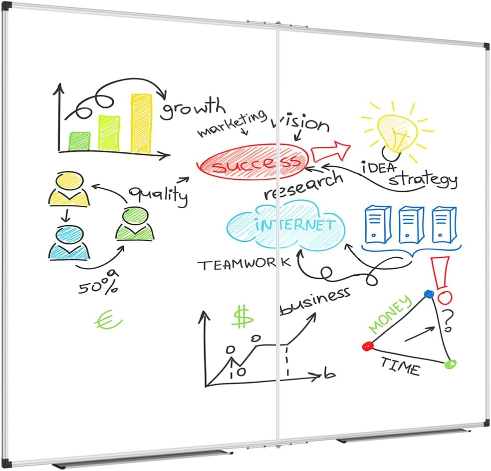 XBoard Dry Erase Board 60 x 48 Inch | Foldable Magnetic White Board for Wall with Marker Tray 5' x 4' | Aluminum Frame Folding Message Presentation Board