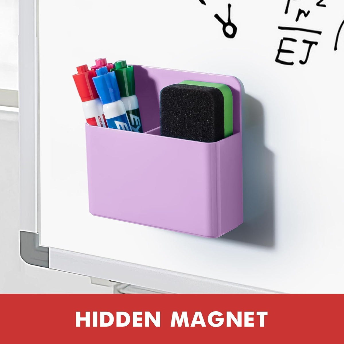 BEYGORM 2 Pack Plastics Magnetic Pen Holder for Refrigerator, Dry Erase Marker Holder for Whiteboard，Magnet School Locker Organizer Accessories, Pencil Cup, Pen Caddy, Classroom Organization(Purple)