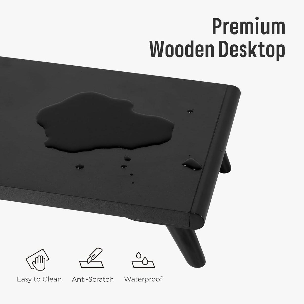 loukin Monitor Stand Riser for Desk, 22.4" x 8.3" Larger Computer Stand for Laptop, PC, Printer, Sturdy Desktop Computer Shelf with Non-Skid Rubber, Home Office (Black)