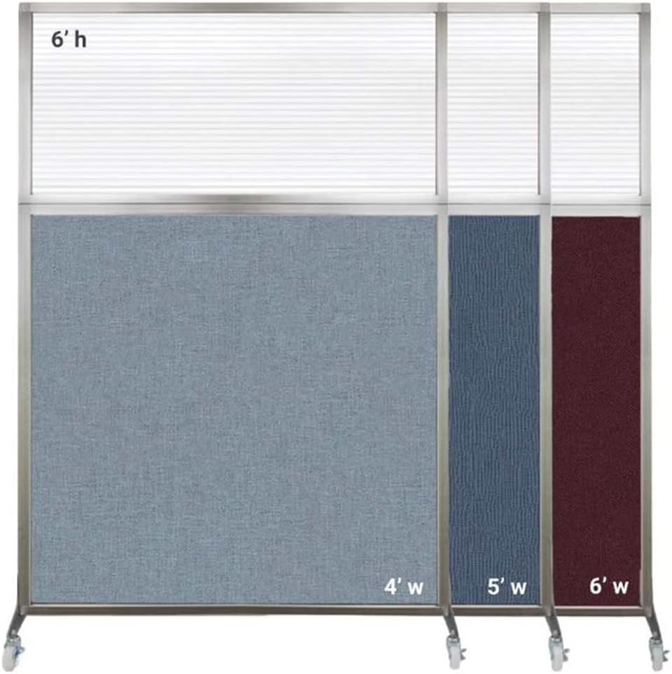 Versare Hush Screen Portable Room Divider with Wheels | Workstation Wall Divider | Freestanding Privacy Hush Panels | Clear Fluted Windows | Fabric Office Divider Screen | Great for Room Separation