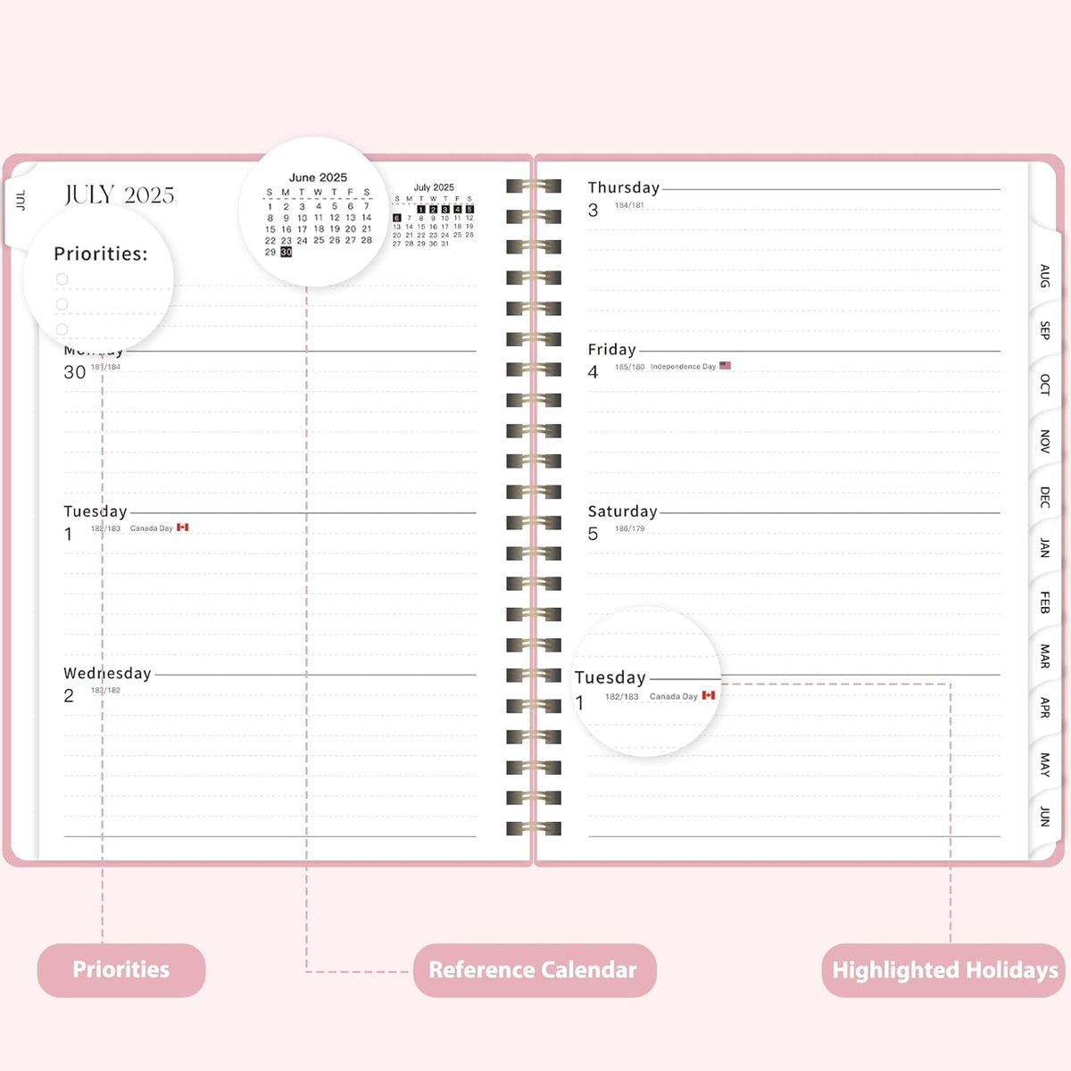 Planner 2025-2026, Monthly and Weekly Calendar Academic Planner (July 2025 - June 2026), Hardcover Planning Agenda Book for Office School Supplies, A5 (6.3" x 8.5")