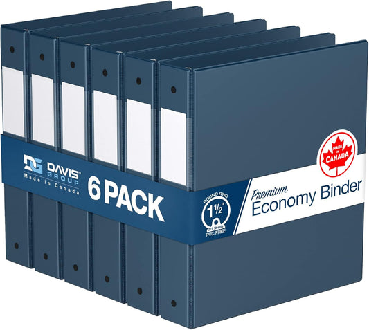Premium Economy 6-Pack 3-Ring Binders for School or Office, Round-Ring Binders, 1.5 Inch, Navy Blue