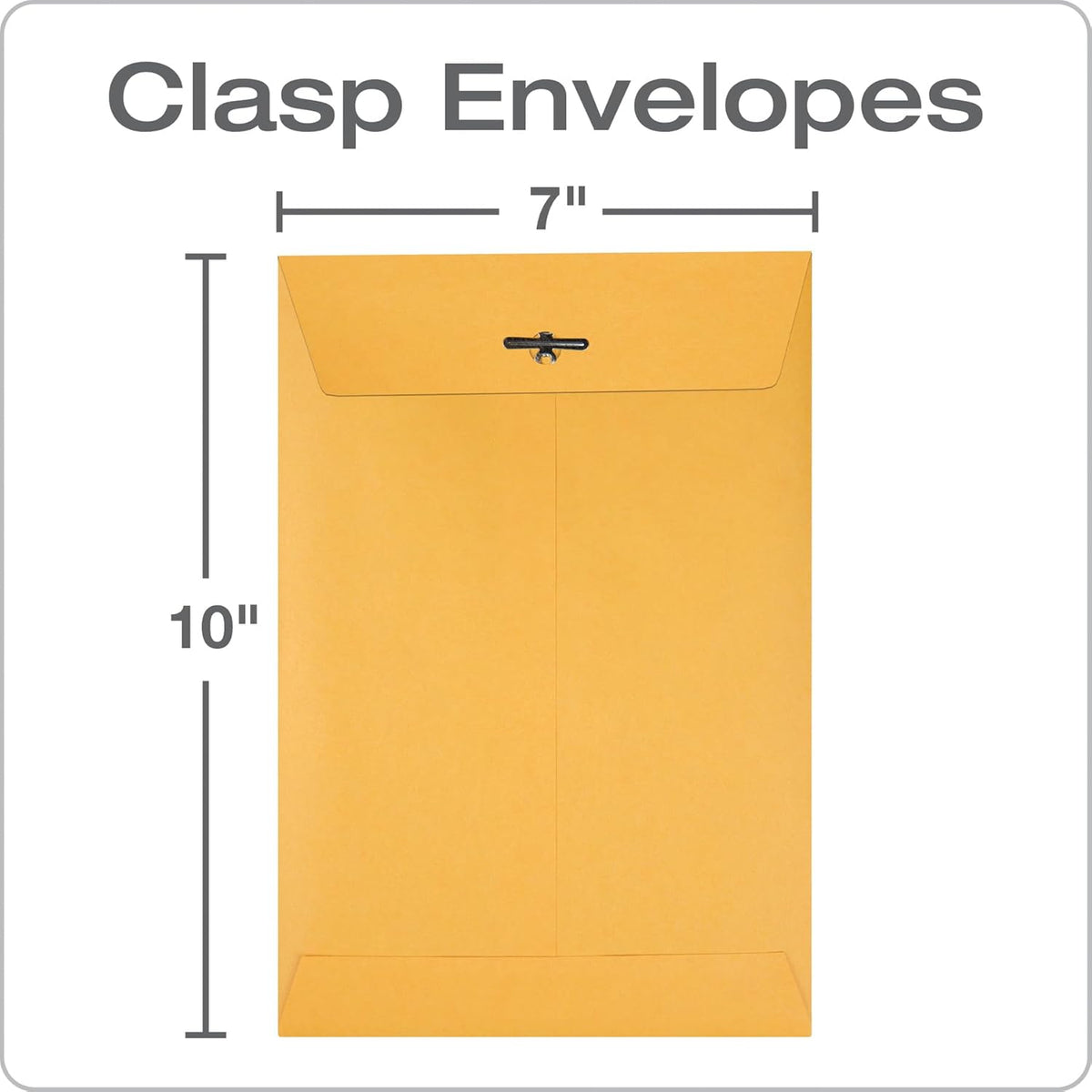 Quality Park 7 x 10 Clasp Envelopes, Clasp and Gummed Closures for Storing or Mailing, 28 lb Kraft Paper, 100 per Box (QUA37868)