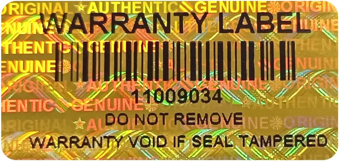 300pcs Tamper Proof Stickers Hologram Security Labels Genuine Warranty Seal with bar Code Unique Serial Number(1.2 X 0.6 Inch,Gold,GQYH)