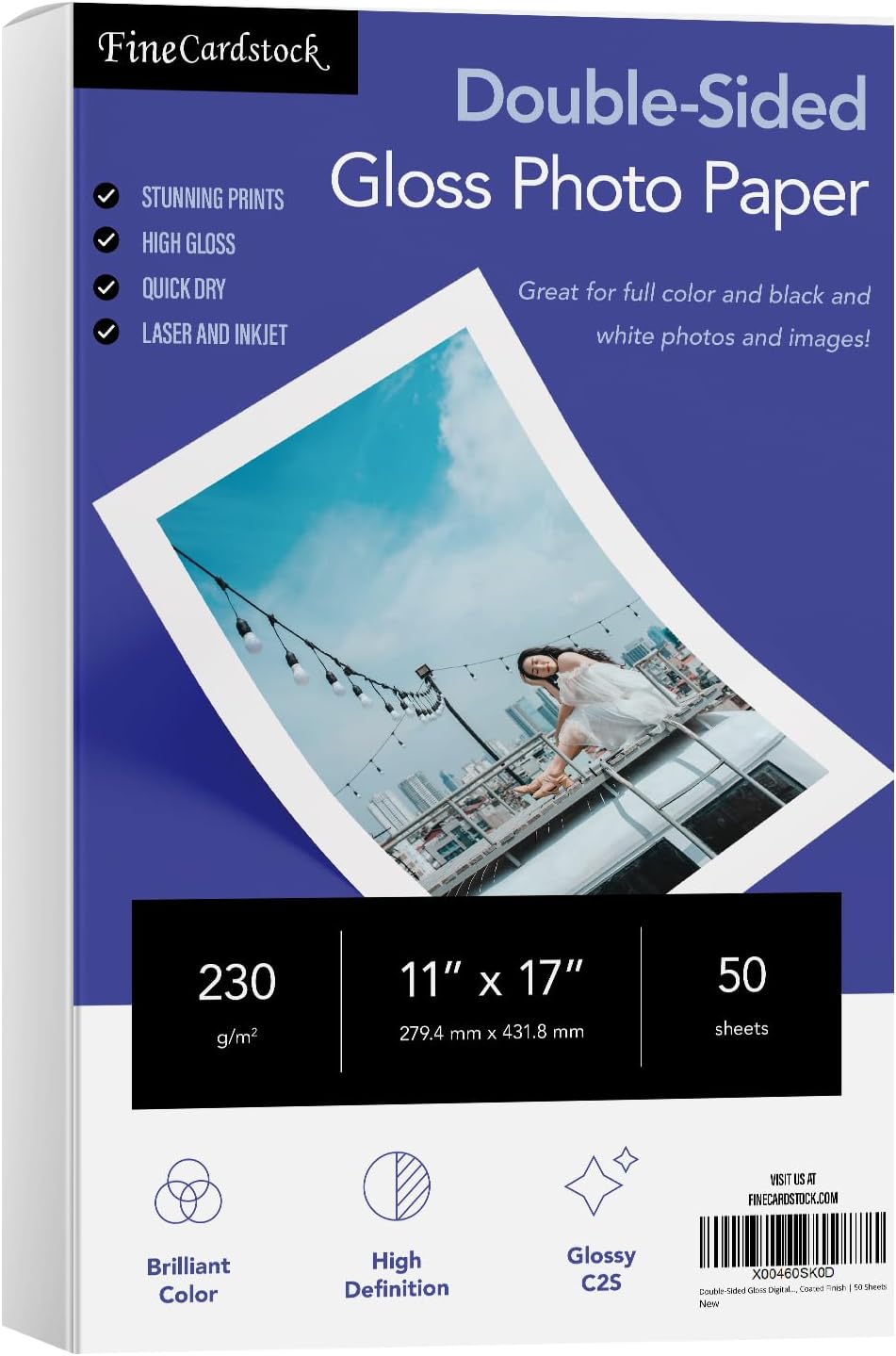 11" x 17" Photo Paper for Inkjet & Laser Printers - Extra Thick, High Gloss for Full Color Printing - Premium White Glossy, Instant Dry Paper for Everyday Pictures, Albums - 50 Sheets per Pack