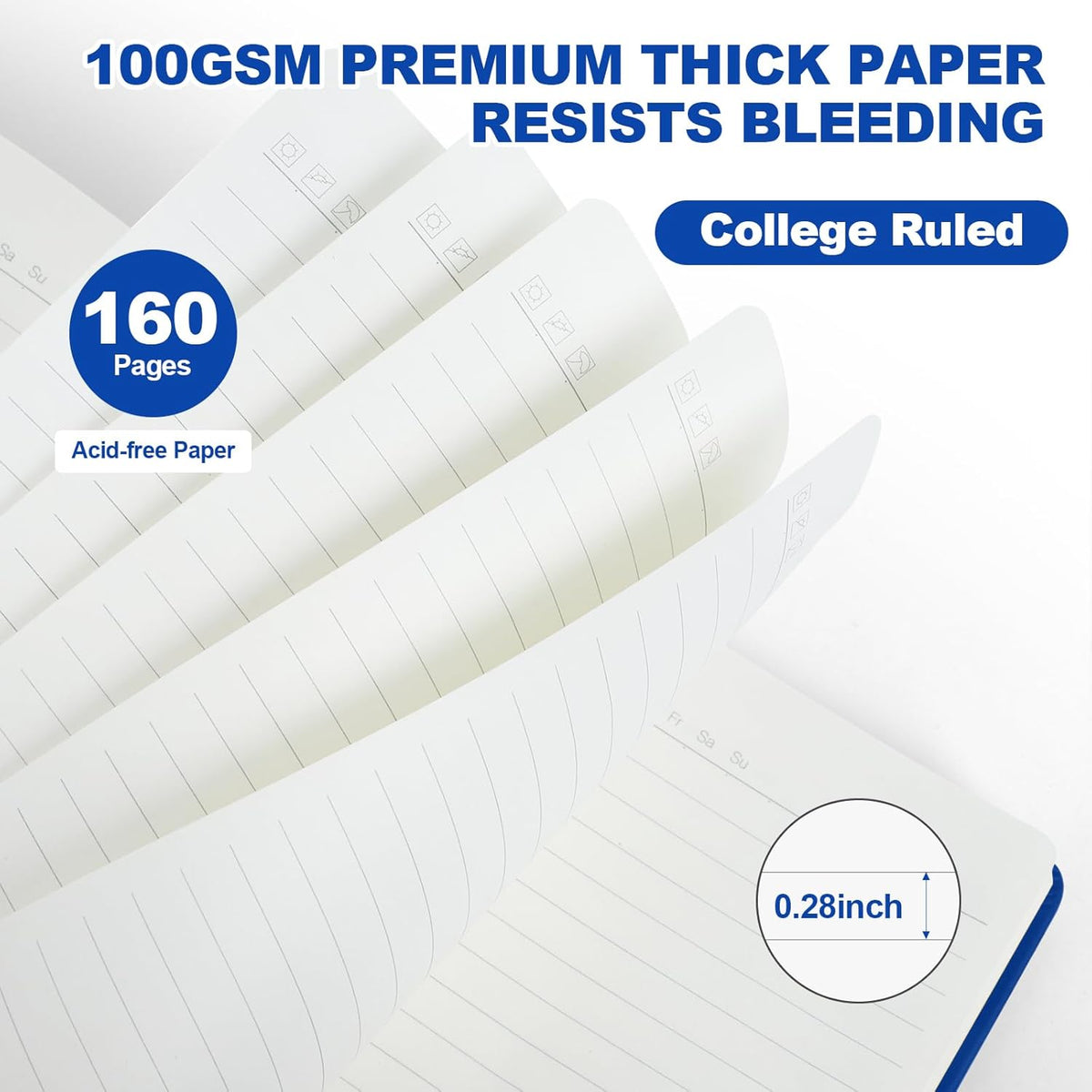 Lined Journal Notebook for Women Men,5.5"x8.3",100 GSM Thick Paper, A5 Hardcover Leather Journaling Notebooks for Writing,Travel,Work & School,College Ruled Notebooks for Note Taking Diary(Blue)