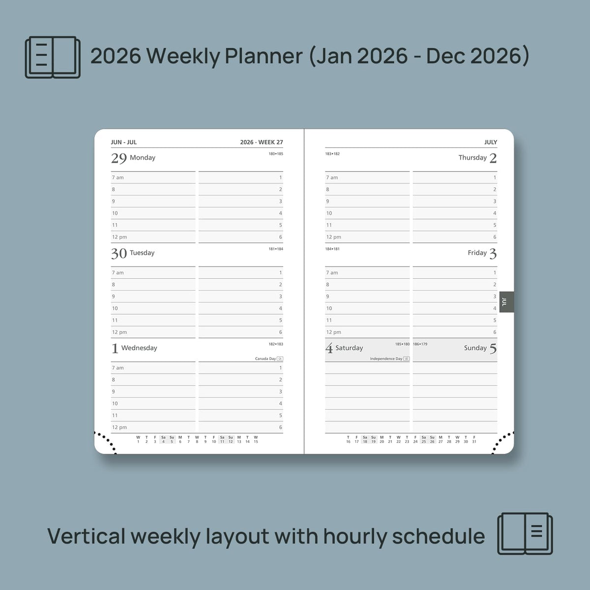 POPRUN 2026 Planner (Pocket Size 4''x 6.25'' Hardcover) - Small Calendar for Purse with Hourly Schedule & Vertical Weekly Layout, Monthly Calendars, 100 GSM - Black