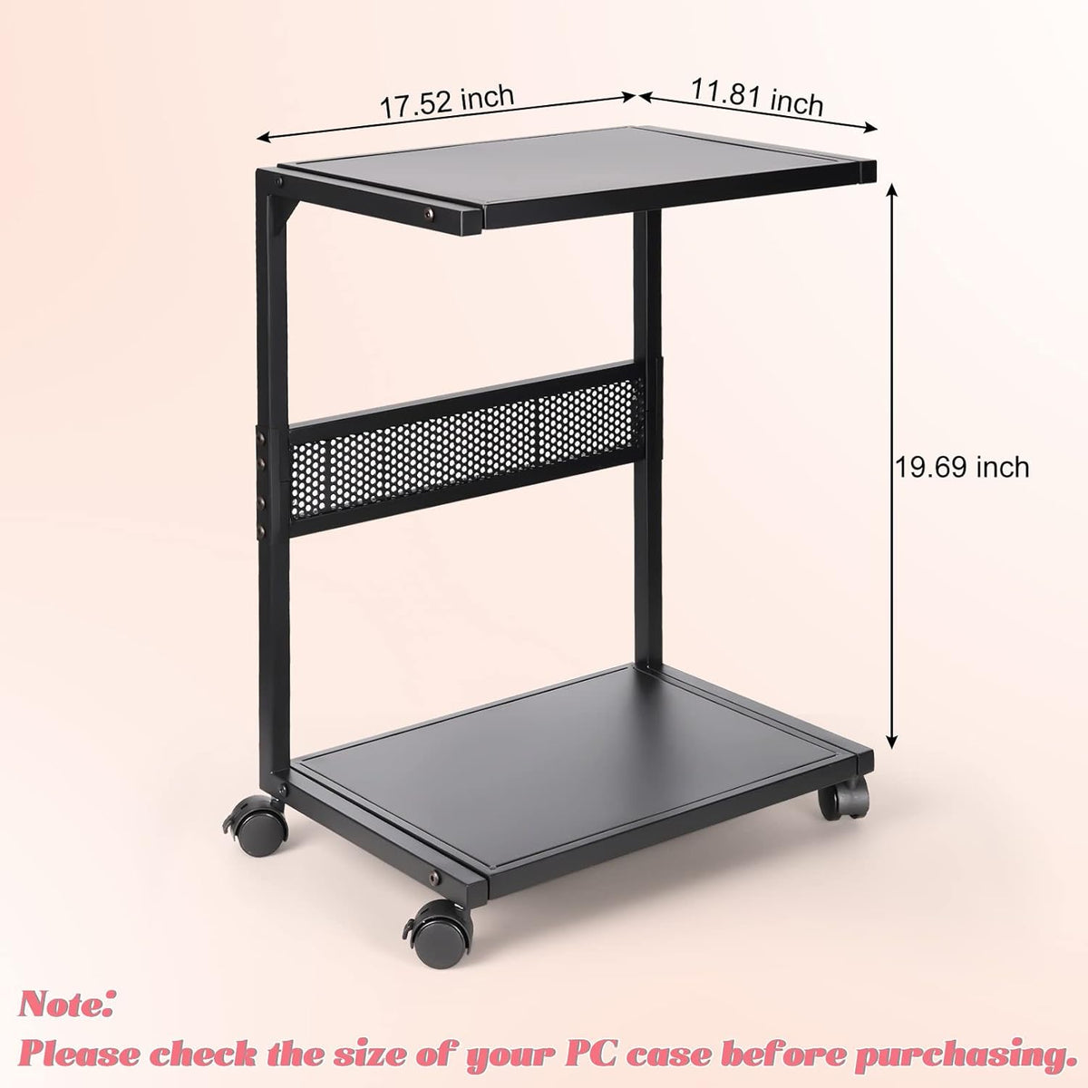 Liitrton PC Tower Stand 2-Tier CPU Stand with Locking Caster Wheels for Office & Home - Iron-Black