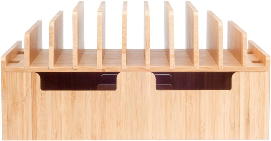 MobileVision 10-Port Bamboo Charging Station Includes 2 Powermod 6 USB Port Chargers for Smartphones & Tablets