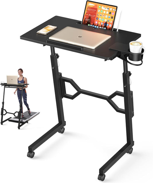 Small Standing Desk with Wheels, Portable Treadmill Desk, Rolling Desk Adjustable Height for Laptop, Mobile Standing Table for Walking Pad, Bedside Table