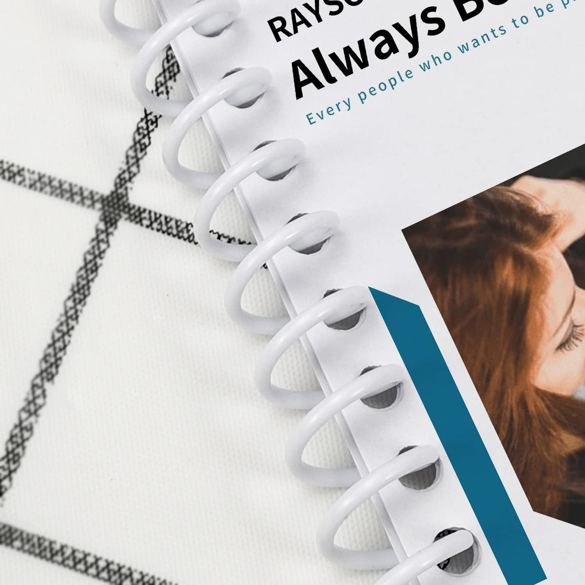 Rayson 7.9mm Plastic Spiral Coil Binding 3:1 Pitch, 5/16inch, 40 Sheets Capacity White Coil Binding Spines - Versatile for Office and Educational Tasks, Pack of 100