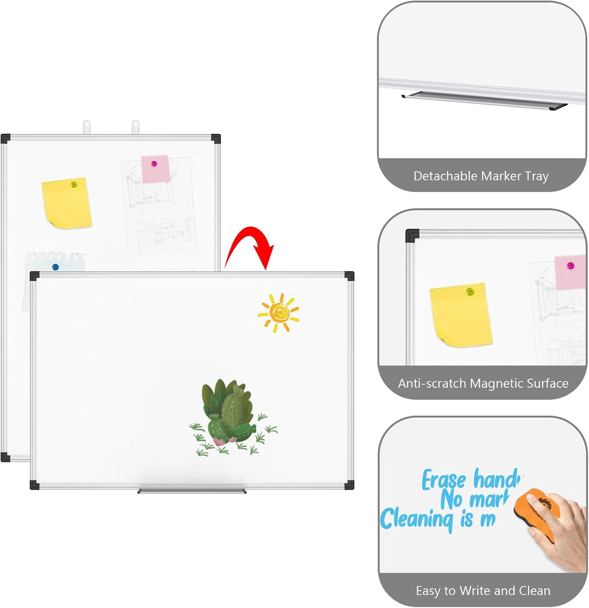 XBoard Whiteboard 48 x 36 Inch, Magnetic Dry Erase Board with Aluminium Frame & Marker Tray 4' x 3' | Wall Mounted Magnetic White Board for Home School Office