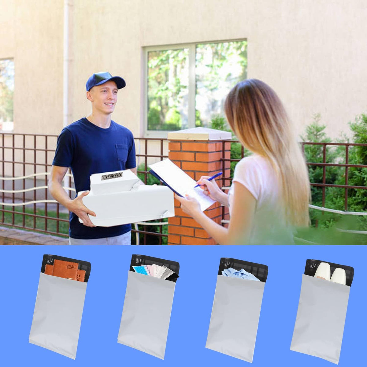 newlng Poly Mailers Shipping Bags Mailing bags 50pcs 4 Assorted Sizes White Shipping Envelopes Self-sealing Adhesive Waterproof and Tear-Proof Packaging Bags Shipping Bags for Clothing Books Gift
