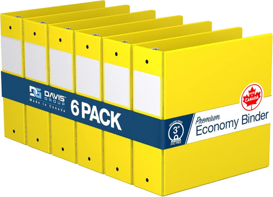 Premium Economy 6-Pack 3-Ring Binders for School or Office, Round-Ring Binders, 3 Inch, Yellow