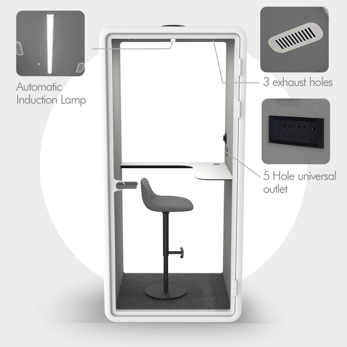 Quiet Meeting Pod with Acoustic Panels, Office Soundproof Room with Furniture, Portable Removable Working Booth for Private Phone Calling, Study, Individual Seater Personal Office H92in W43in D40in