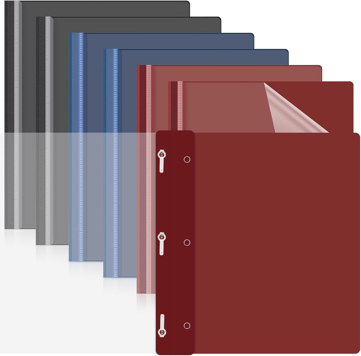 Teling 24 Pcs Clear Front Report Covers with 3 Prongs Presentation Folders Plastic Resume Portfolio Report Letter Size Presentation Binder for Paper Document School Office(Black,Navy Blue,Dark Red)