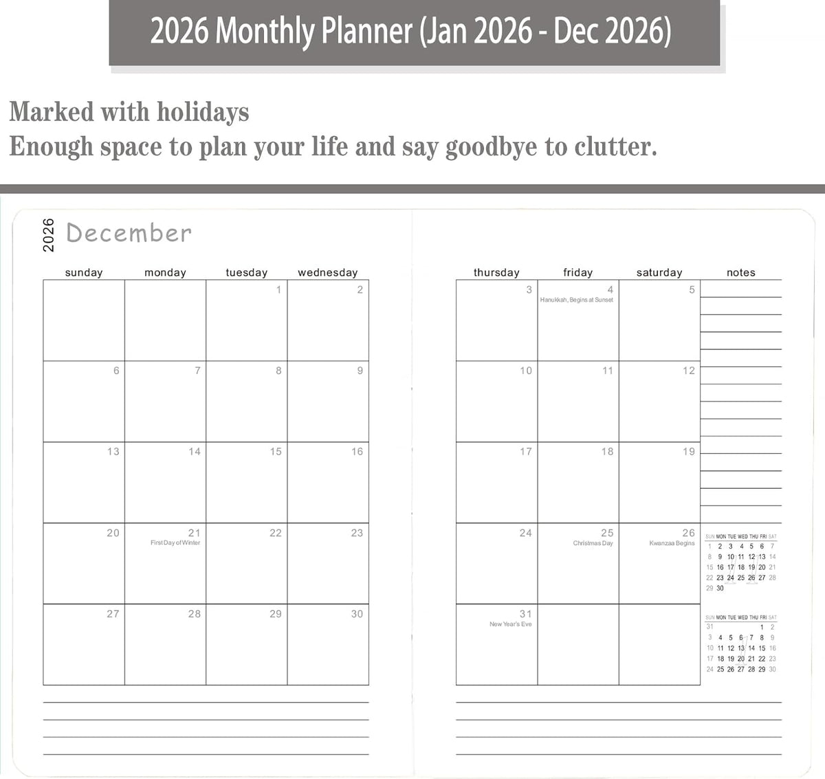 2026 Daily Planner/Calendar, One Page Per Day, Daily Monthly Agenda Planner with Time Slots and Monthly Tabs, Jan - Dec 2026, 5.7" x 8.25" Appointment Book, Pen Holder, Leather Cover (2026-Black)
