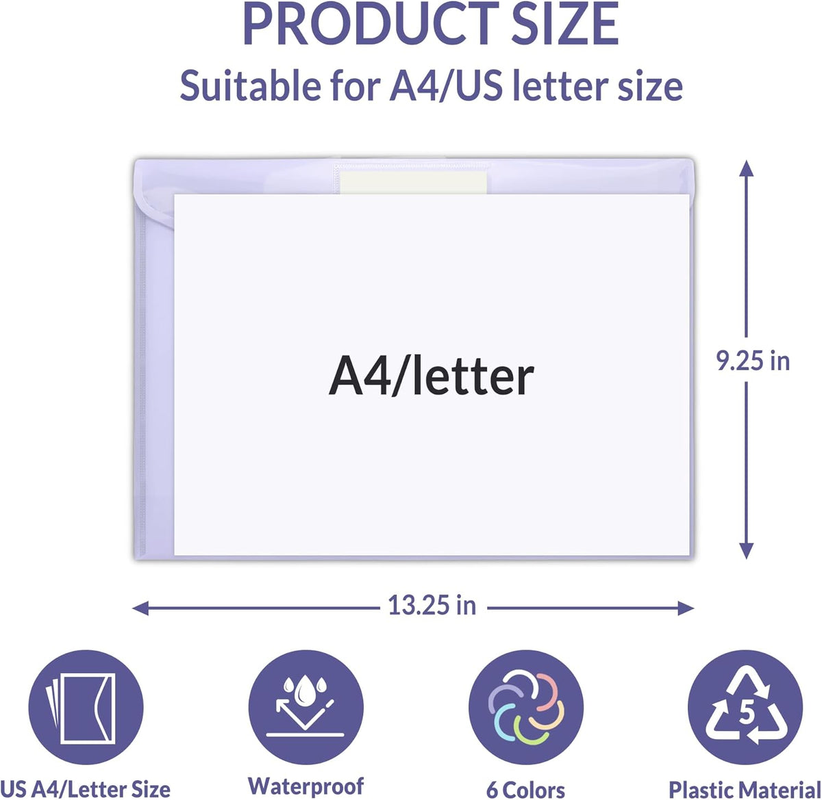 SUNEE 12 Pack Plastic Envelopes, Folders for Document for A4 Letter Size, Poly File Folders with Label Pockets for School Home Office Organizer Work Supplies, 6 Colors