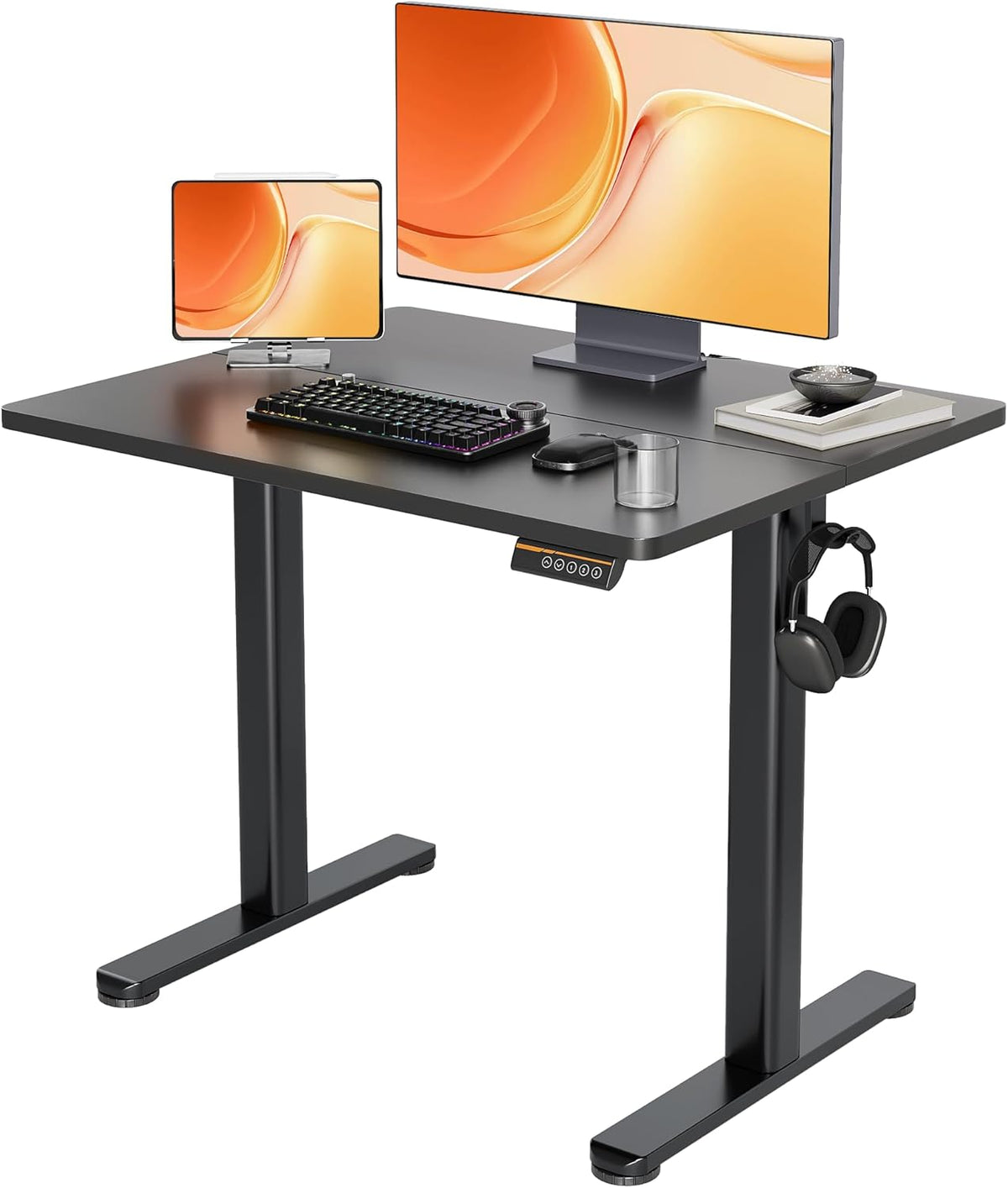 Claiks Electric Height Adjustable Stand Up Desk, 35x20 Inches Sit Stand Desk for Home Office, Black Top/Black Frame