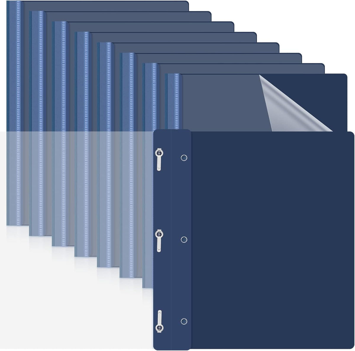 Teling 48 Pcs Clear Front Report Covers with Prongs Plastic Presentation Folders 3 Prong Resume Portfolio Folder for School(Navy Blue)