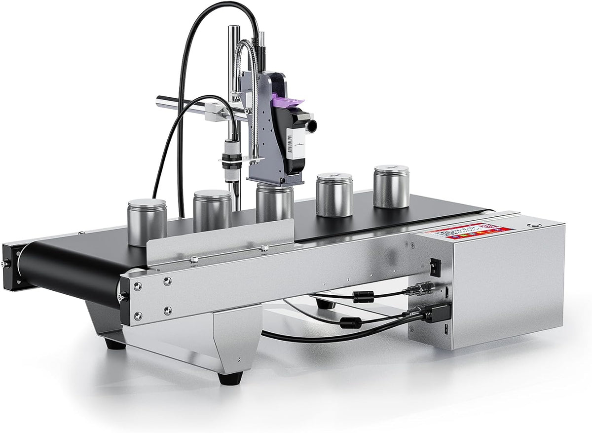 TIJ228 Inkjet Coding Machine with Mini Conveyor Belt, 2-12.7mm Industrial Online Inkjet Printer with 42ml Original Quick-Drying Ink for Expiry Dates,Batch Numbers,Barcodes,QR Codes,Logos,Labels
