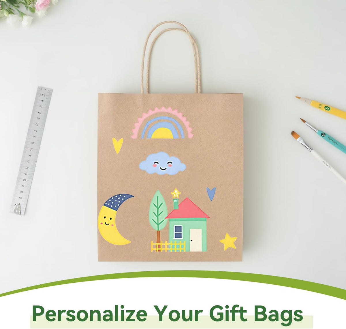 Brothersbox Brown Gift Bags with Handles 100PCS, 8 * 4.76 * 10 Inch Medium Kraft Paper Bags Bulk for Craft Shopping Business Party Favor Retail Birthday Grocery