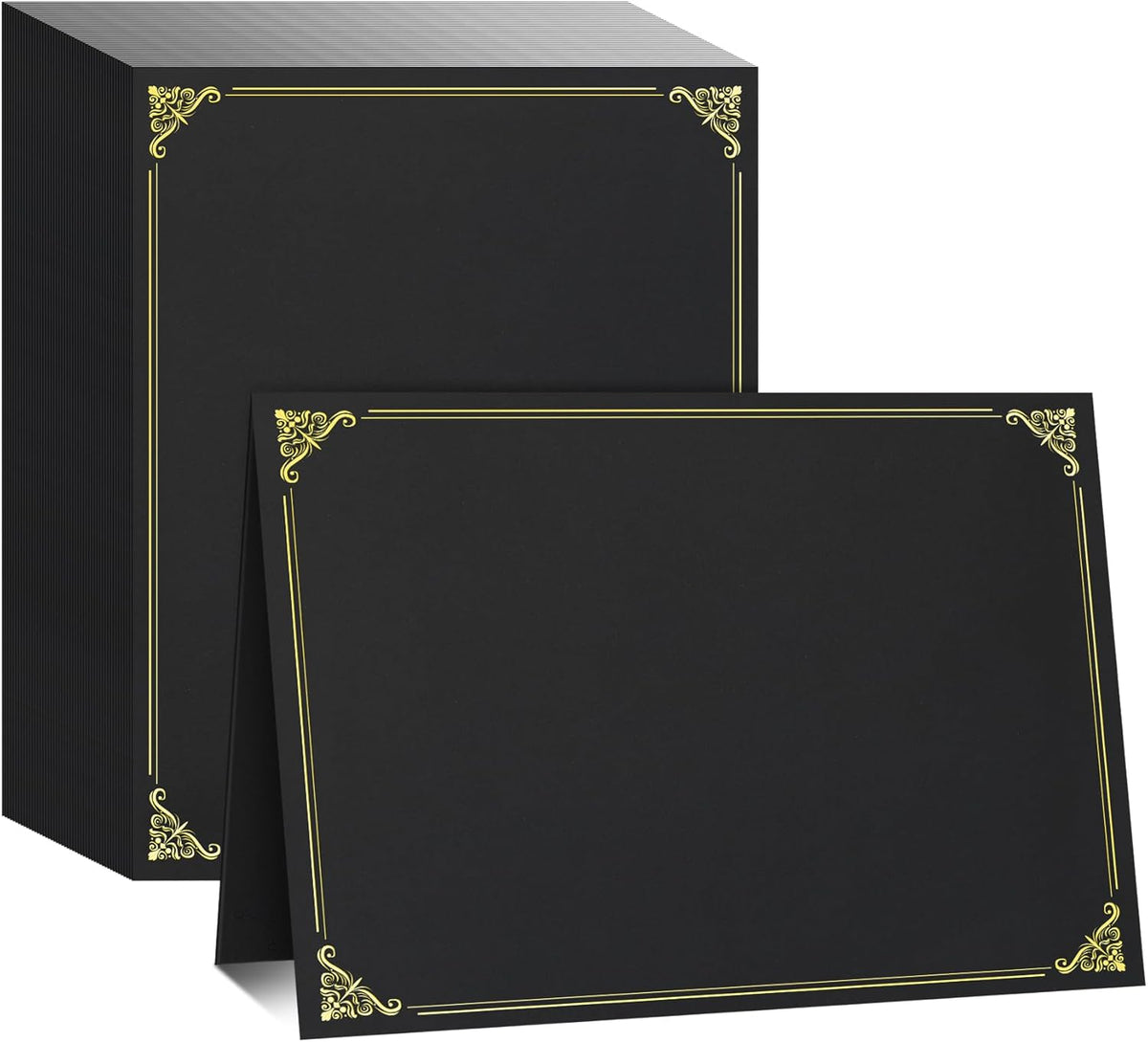 Ndsox 50 Packs Black Certificate Holders, Graduation Diploma Holders, 350GSM, Diploma Covers with Gold Foil Border for Letter Size 8.5" x 11" Award Certificate Paper, Cardstocks and Documents