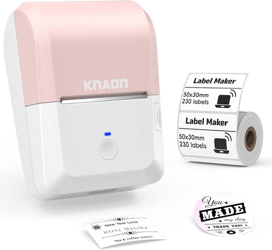 2-inch Label Maker Machine with Tape, Portable Thermal Sticker Maker with 230 Labels, Wireless App & Bluetooth Connectivity for Home,Office,Business & School - Compact Label Machine, Pink