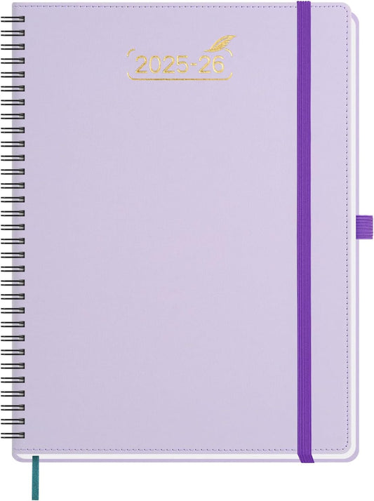 BEZEND Weekly Planner 2025-2026 with 2 Columns, 8.5" x 11" Academic Calendar 18 Months (Jul 25-Dec 26) Life Work Appointment Book with Monthly Tab, PU Leather Softcover Spiral - Lilac