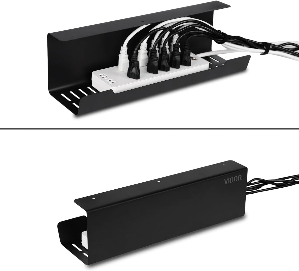 VIDOR Under Desk Cable Management Tray 2-Pack, 17" Cord Organizer, No Drill Alloy Steel, Perfect for Standing Desk and Office Home Wire Management
